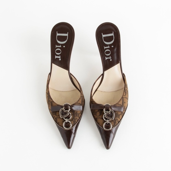 SOLD— Rare Dior Brown Trotter Heart Charm Mules - Picture 1 of 10